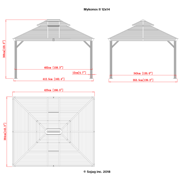 Mykonos II Double Roof Hardtop Gazebo, 12 Ft. X 14 Ft. Dark Gray 12 Mykonos II Double Roof Hardtop Gazebo, 12 Ft. X 14 Ft. Dark Gray - Image 10