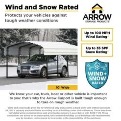 Arrow Carport, 10 Ft. X 60 Ft. X 7 Ft. Eggshell 16 Arrow Carport, 10 Ft. X 60 Ft. X 7 Ft. Eggshell -Shelterlogic arrow carport infographic wind snow 10w eggshell 10
