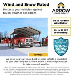 Arrow Carport, 12 Ft. X 96 Ft. X 7 Ft. Eggshell 20 Arrow Carport, 12 Ft. X 96 Ft. X 7 Ft. Eggshell -Shelterlogic arrow carport infographic wind snow 12w eggshell 14