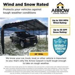 Arrow Carport, 20 Ft. X 96 Ft. X 7 Ft. Charcoal 14 Arrow Carport, 20 Ft. X 96 Ft. X 7 Ft. Charcoal -Shelterlogic arrow carport infographic wind snow 20w charcoal 1 16