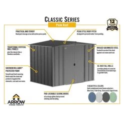 Arrow Classic Steel Storage Shed, 6 Ft. X 7 Ft., Flute Grey 14 Arrow Classic Steel Storage Shed, 6 Ft. X 7 Ft., Flute Grey -Shelterlogic arrowclassic peak infographic 1 1 1