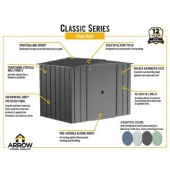Arrow Classic Steel Storage Shed, 10 Ft. X 12 Ft., Sage Green -Shelterlogic arrowclassic peak infographic 10x12 3
