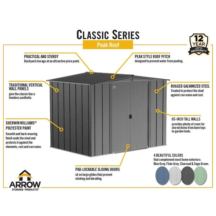 Arrow Classic Steel Storage Shed, 10 Ft. X 8 Ft., Charcoal 4 Arrow Classic Steel Storage Shed, 10 Ft. X 8 Ft., Charcoal - Image 2