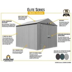Arrow Elite Steel Storage Shed, 10x8, Anthracite -Shelterlogic arrowelite 10x8 infographic