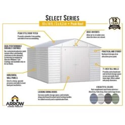 Arrow Select Steel Storage Shed, 10x14, Blue Grey -Shelterlogic arrowselect 10x14 peak infographic
