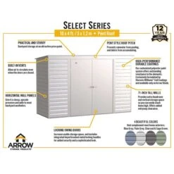 Arrow Select Steel Storage Shed, 10x4, Blue Grey 17 Arrow Select Steel Storage Shed, 10x4, Blue Grey -Shelterlogic arrowselect 10x4 pent infographic
