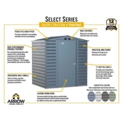 Arrow Select Steel Storage Shed, 6x5, Flute Grey 20 Arrow Select Steel Storage Shed, 6x5, Flute Grey -Shelterlogic arrowselect 6x5 peak infographic 2