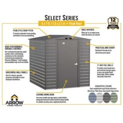 Arrow Select Steel Storage Shed, 6x7, Flute Grey 27 Arrow Select Steel Storage Shed, 6x7, Flute Grey -Shelterlogic arrowselect 6x7 peak infographic 1 1