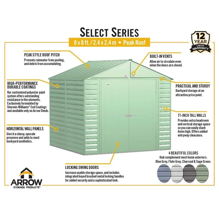 Arrow Select Steel Storage Shed, 8x8, Flute Grey 5 Arrow Select Steel Storage Shed, 8x8, Flute Grey - Image 3