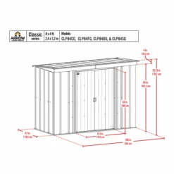 Arrow Classic Steel Storage Shed, 8 Ft. X 4 Ft., Flute Grey 21 Arrow Classic Steel Storage Shed, 8 Ft. X 4 Ft., Flute Grey -Shelterlogic classic 8x4 schematic 1