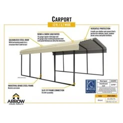 Arrow Carport, 12 Ft. X 20 Ft. X 7 Ft. Vinyl Almond 10 Arrow Carport, 12 Ft. X 20 Ft. X 7 Ft. Vinyl Almond -Shelterlogic cphv122007a infographics