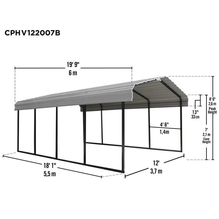 Arrow Vinyl Carport, 12 Ft. X 20 Ft. X 7 Ft. Light Grey 7 Arrow Vinyl Carport, 12 Ft. X 20 Ft. X 7 Ft. Light Grey - Image 5
