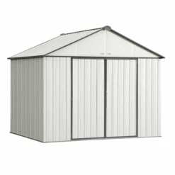 EZEE Shed® Steel Storage Shed, 10 Ft. X 8 Ft. Cream With Charcoal Trim