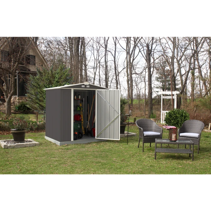 EZEE Shed® Steel Storage Shed, 6 Ft. X 5 Ft. Charcoal With Cream Trim 4 EZEE Shed® Steel Storage Shed, 6 Ft. X 5 Ft. Charcoal With Cream Trim - Image 2