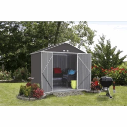 EZEE Shed® Steel Storage Shed, 8 Ft. X 7 Ft. Charcoal With Cream Trim -Shelterlogic ez8772hvcccr 2